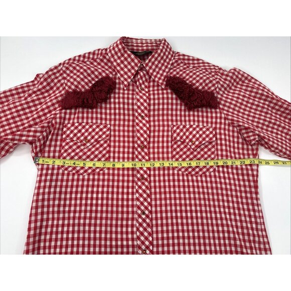 Vintage Sears Western Wear Cowboy Shirt Mens XL Red Rockabilly Pearl Snap Fringe - Picture 16 of 16